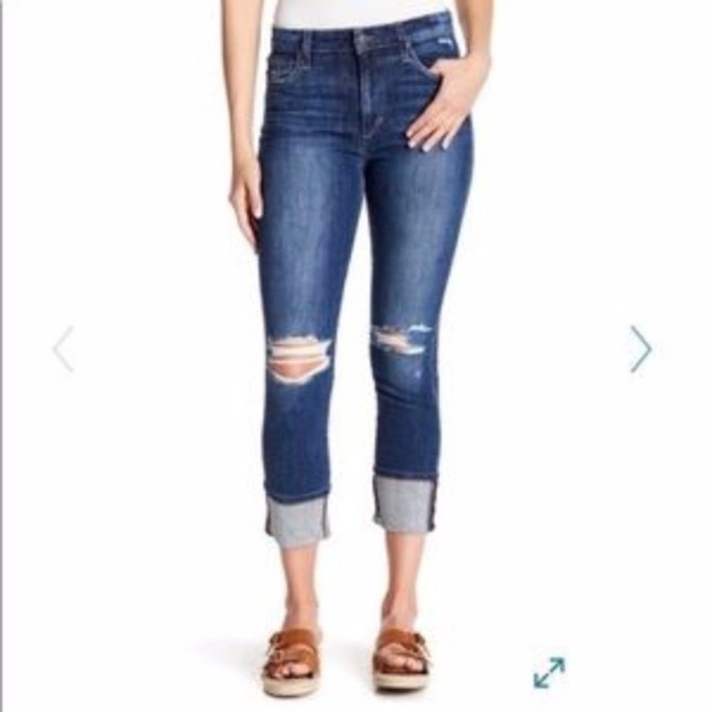 Joe's Jeans Regina High Rise Crop Distressed Dark Wash Denim Jeans‎ Size 32